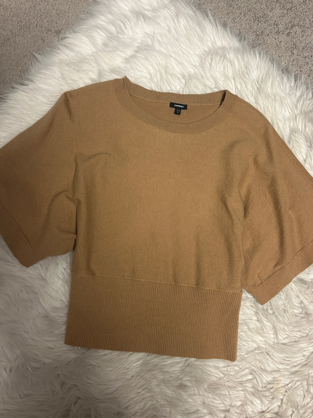 Express Camel Crewneck Short-Sleeve Knit Top